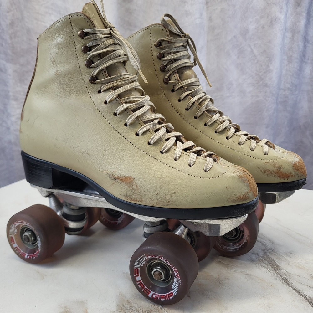 Vintage Riedell SURE-GRIP Super X 5R 62mm Beige Size 8 USA Women's 10